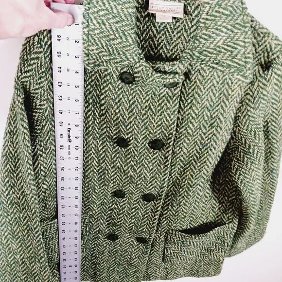 Boyne Valley Weavers Ireland, Dbl. Breasted Green/Cream Herringbone Tweed Jacket - Picture 15 of 16
